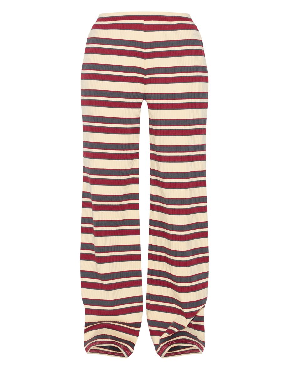 Burgundy Striped Mid Rise Ribbed Skinny Flares - 4