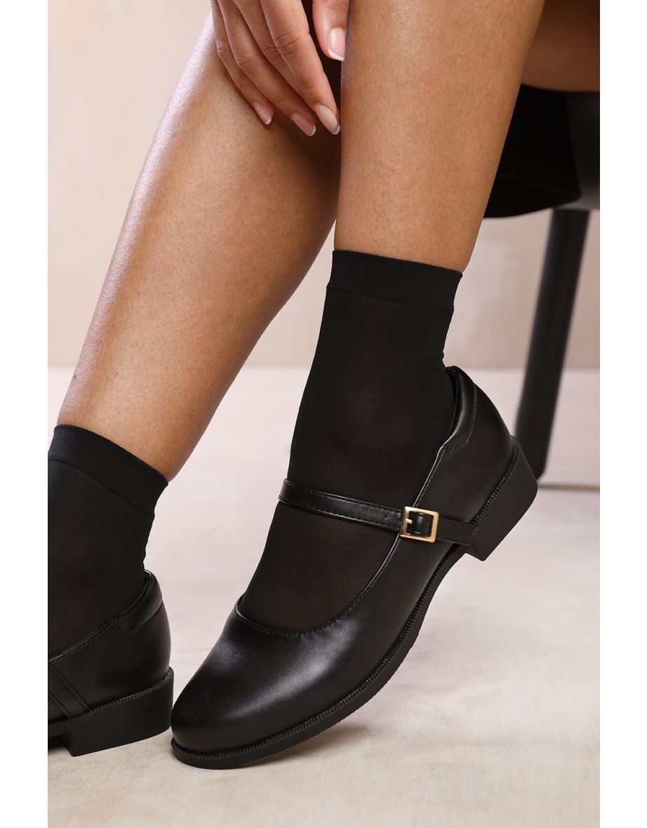 KINGSTON  LOW HEEL LOAFER WITH STRAP AND BUCKLE DETAIL IN BLACK FAUX LEATHER - 5