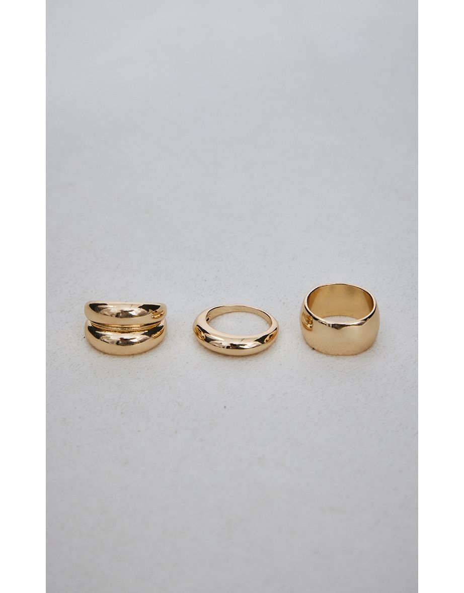 Gold Simple Chunky Ring Set - 2