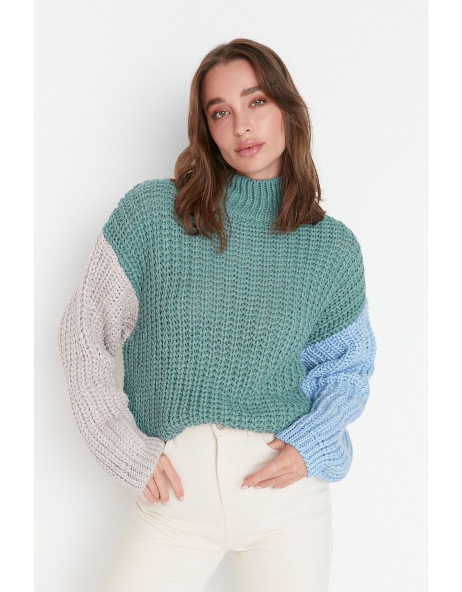 Mint Wide fit Soft Textured Color Block Knitwear Sweater