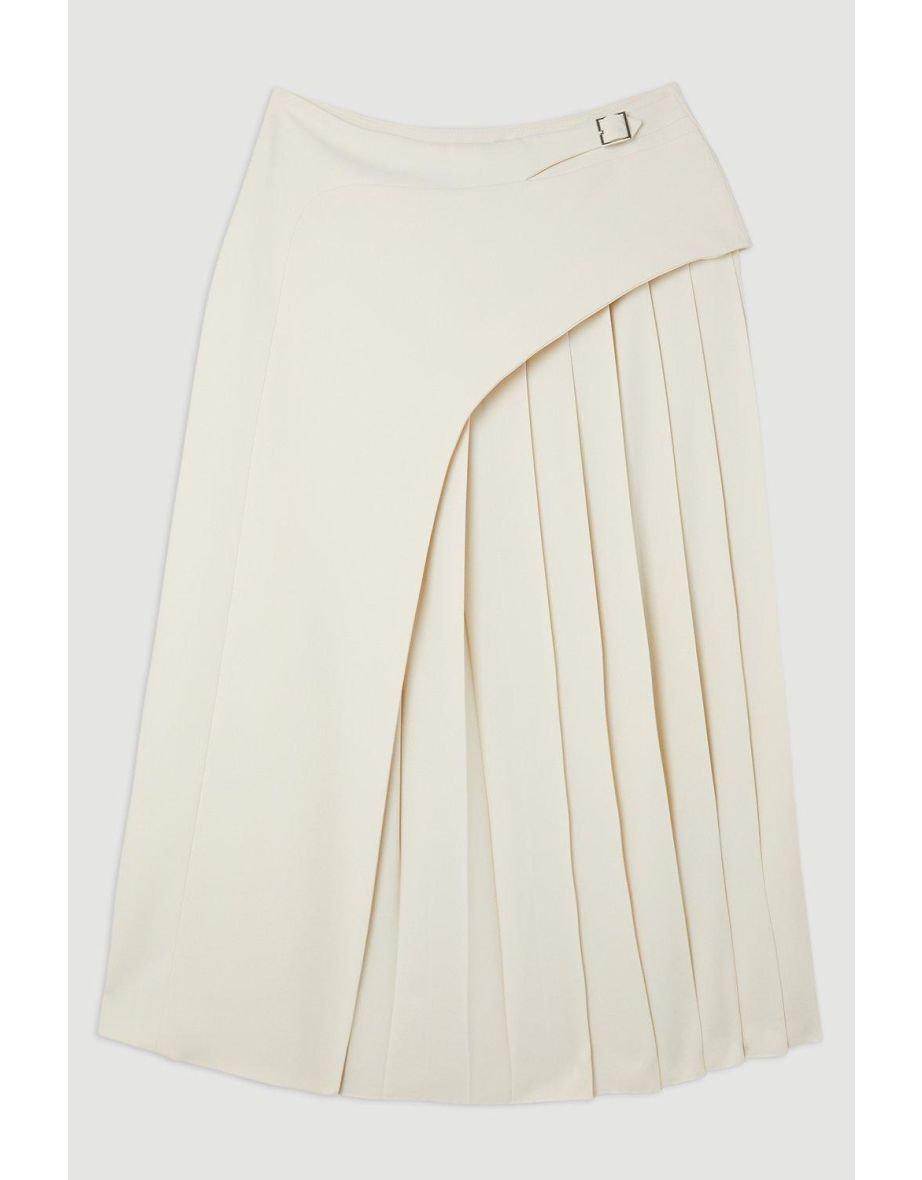 Tailored Buckle Detail Pleated Midi Skirt - 3