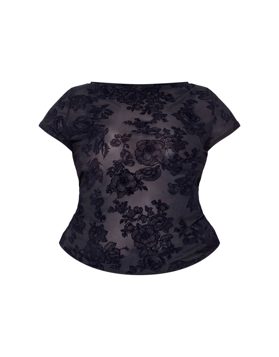 Plus Black Devore Longline Fitted T Shirt - 4