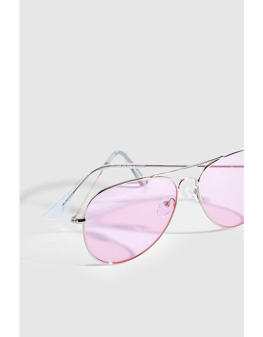 Pink Lens Aviator Sunglasses - pink - 3