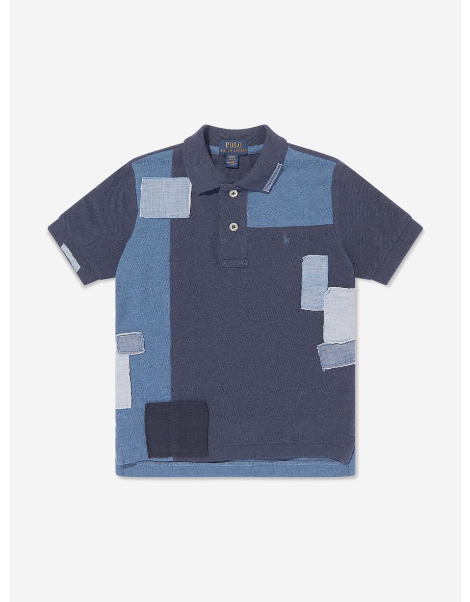 Boys Patchwork Polo Shirt in Blue