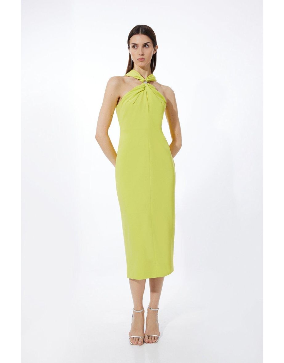 Soft Tailored Drape Halter Neck Midaxi Pencil Dress