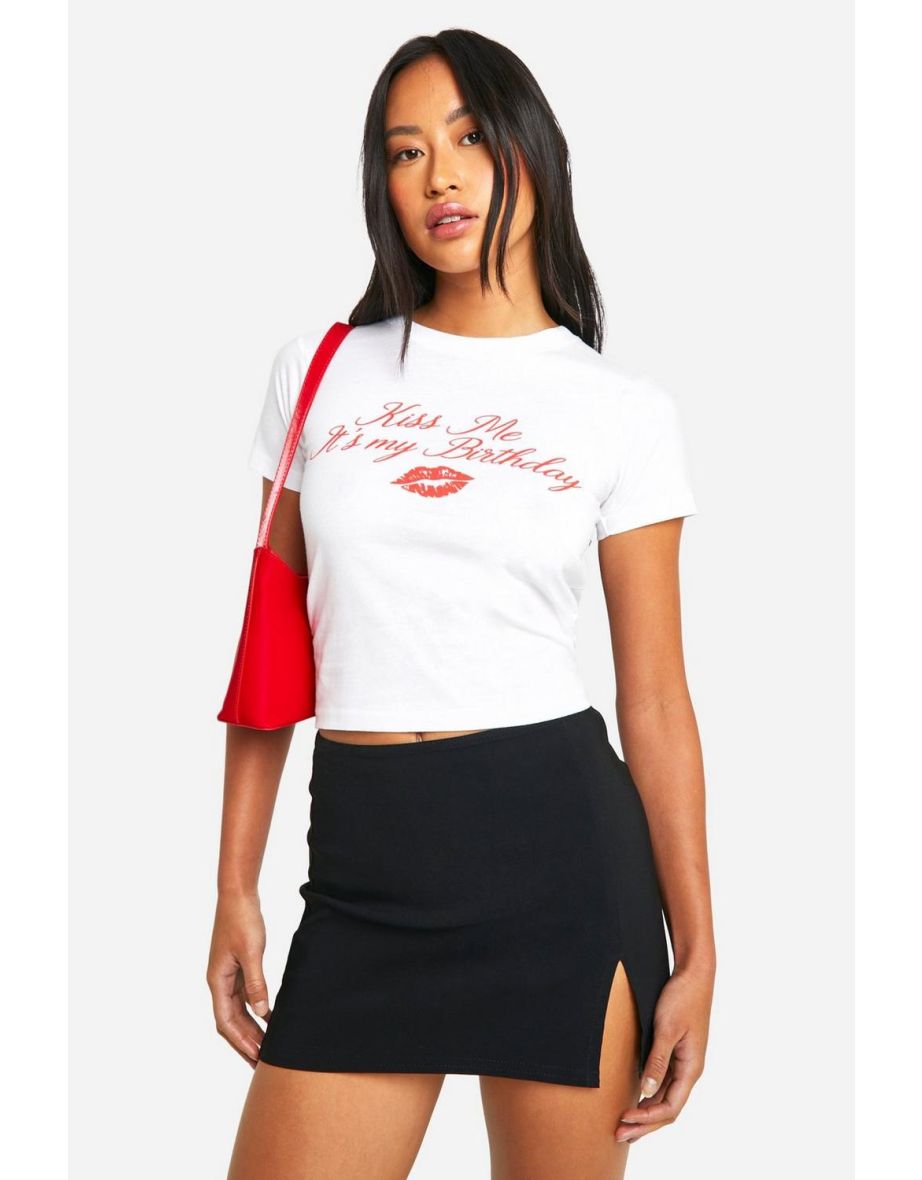 Kiss Me Its My Birthday Slogan Baby Tee - white