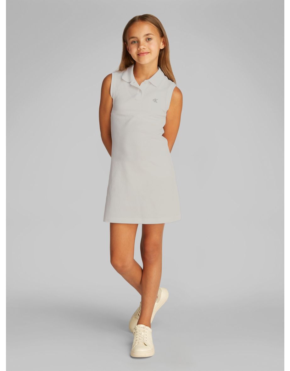 Girls Sleeveless Polo Dress in White