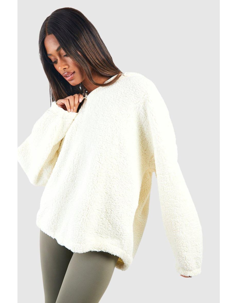 Borg Oversized Half Zip Hoodie - cream