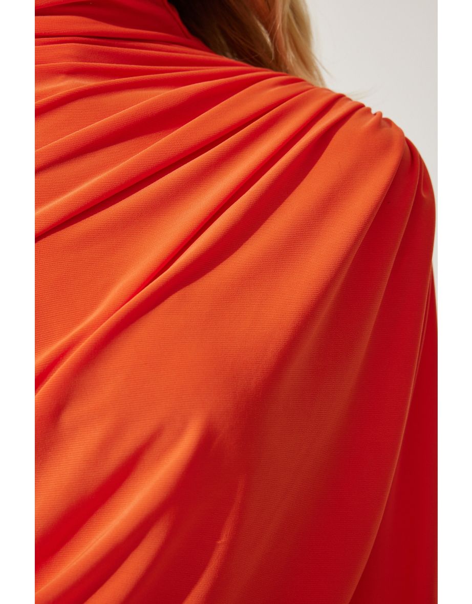 Women's Orange Gathered Detailed High Neck Sandy Blouse - 3