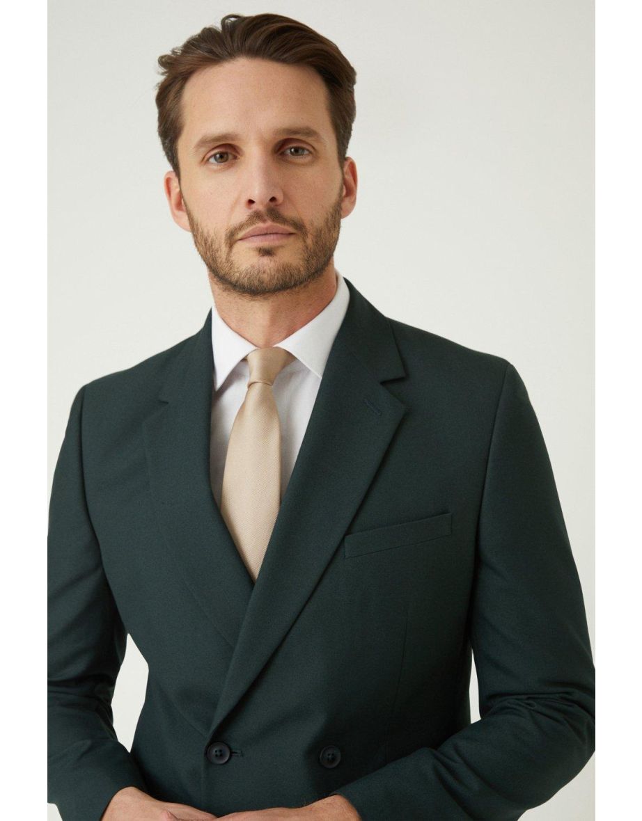 Double Breasted Slim Fit Green Suit Jacket - 3