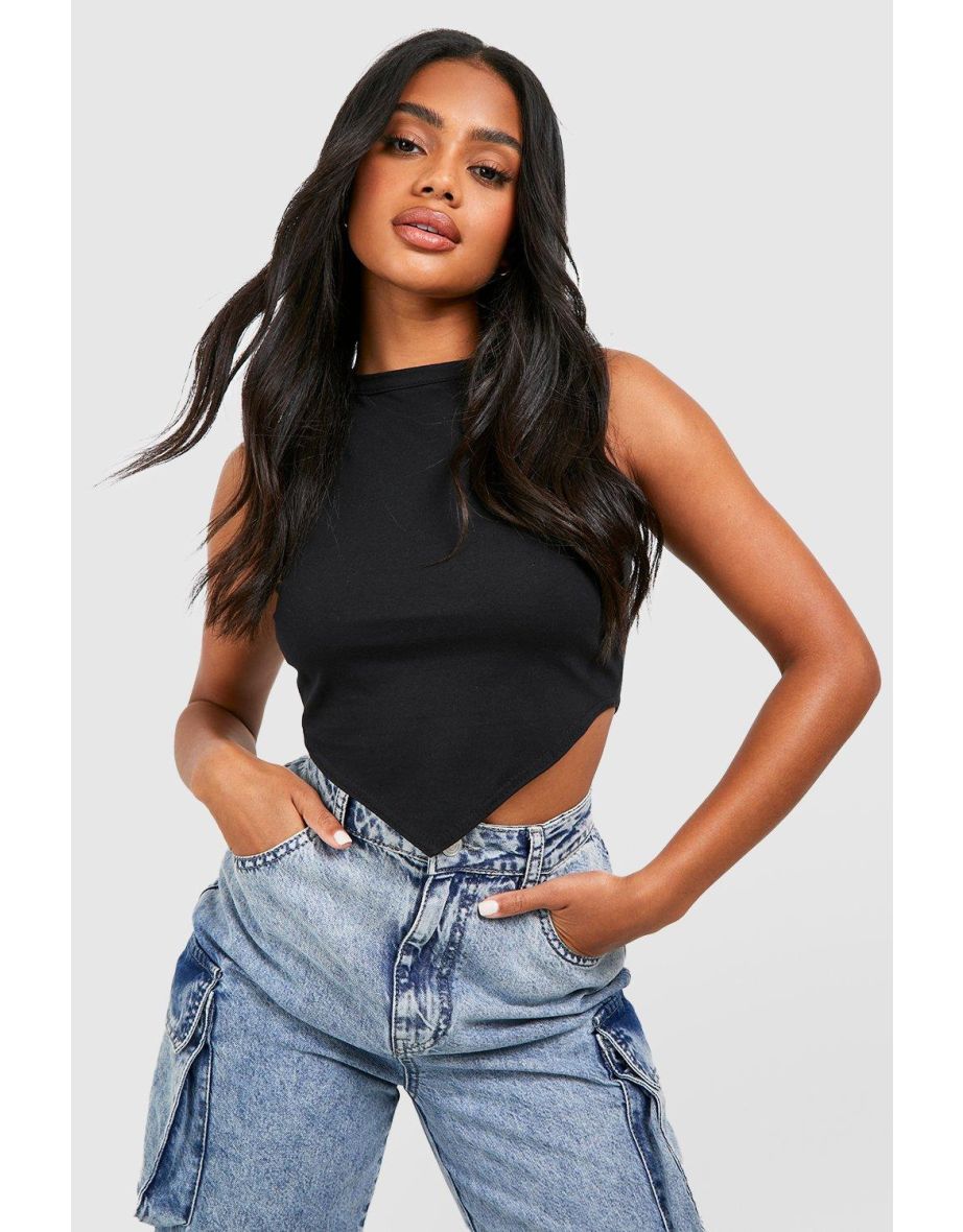 Pointed Hem Cotton Racer Top - black