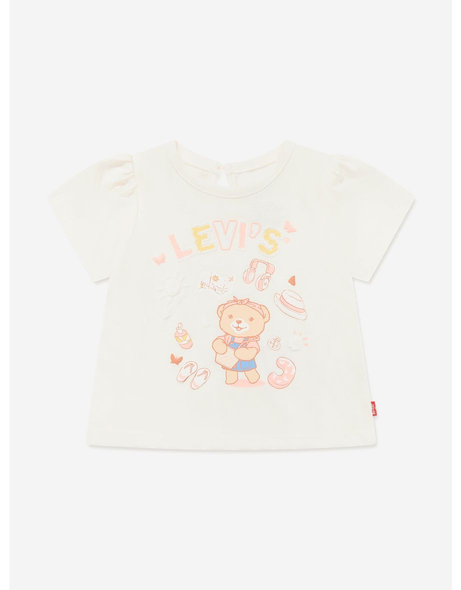 Baby Girls Smocked Sleeve T-Shirt in Beige