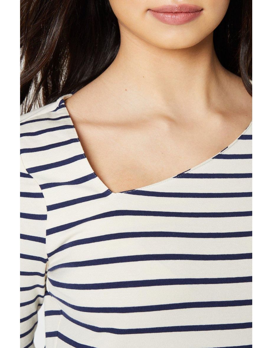 Stripe Asymmetric Neck ¾ Sleeve Jersey Top - 3