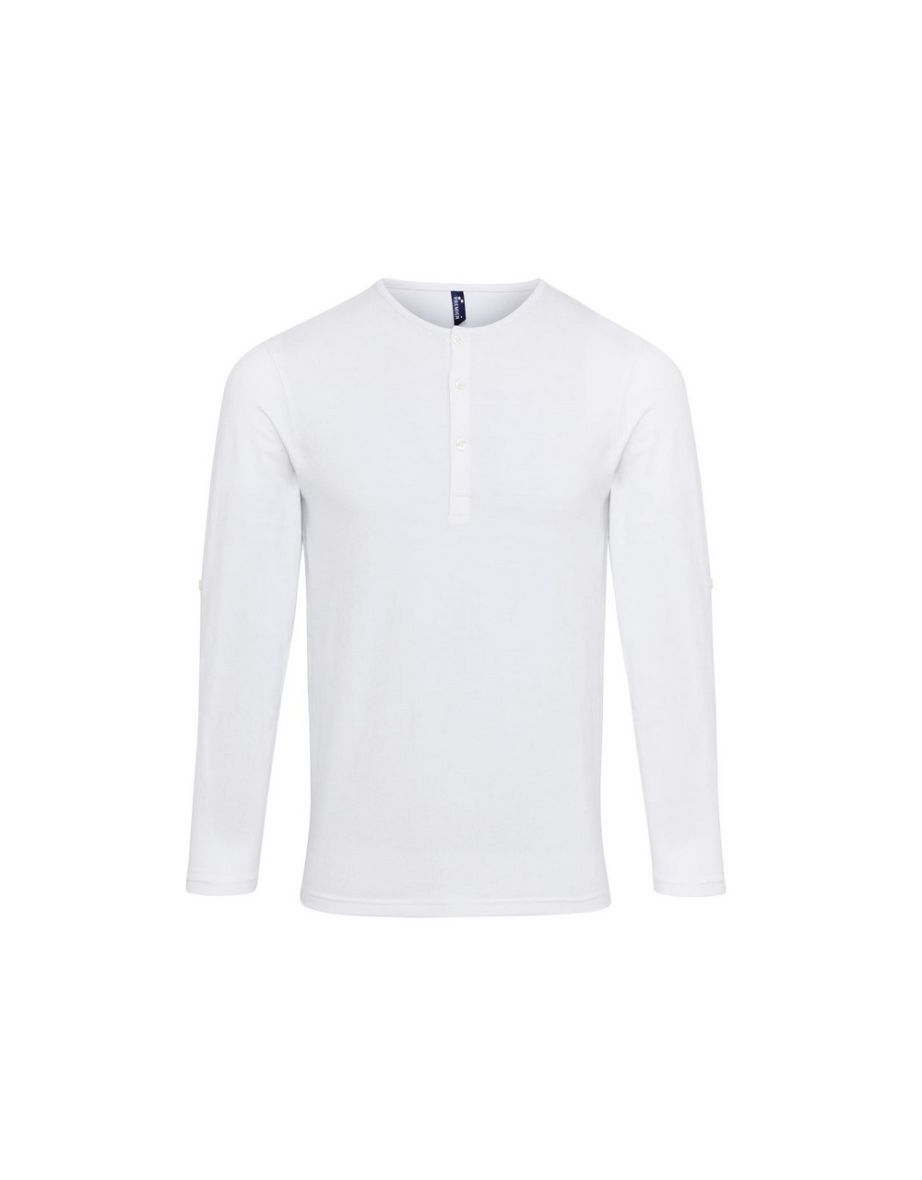 Premier Mens Long John Roll Sleeve T-Shirt - White