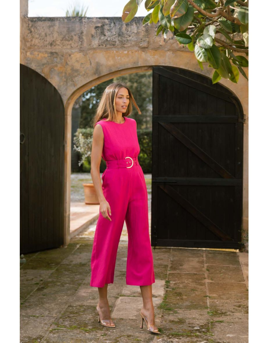 Indy Linen Jumpsuit In Raspberry - Reversible