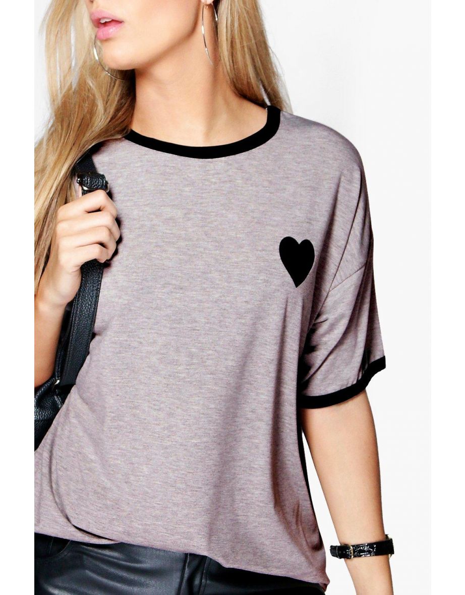 Plus  Tipped T-Shirt With Heart - grey - 3