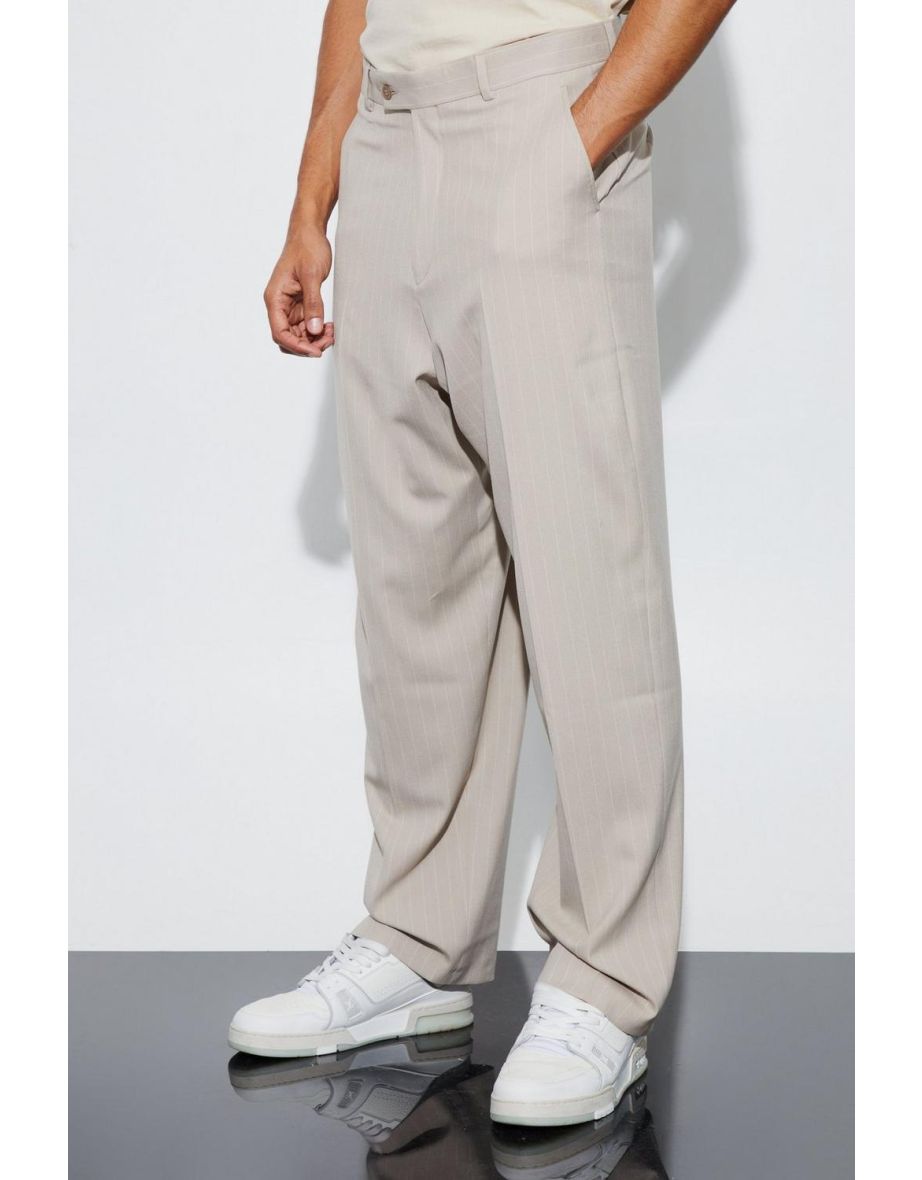 Relaxed Fit Pinstripe Suit Trousers - stone