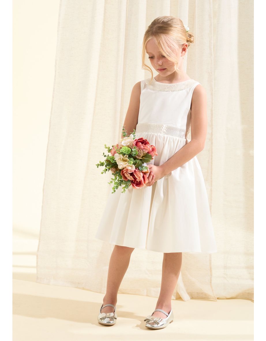 Claudia Ivory Sequin Bow Dress
