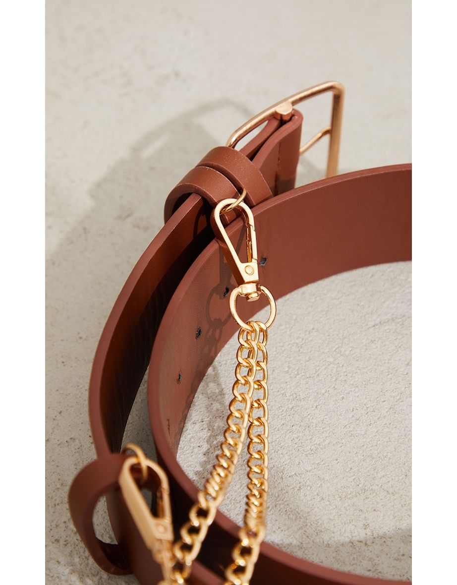 Tan Gold Chain Waist Belt - 2