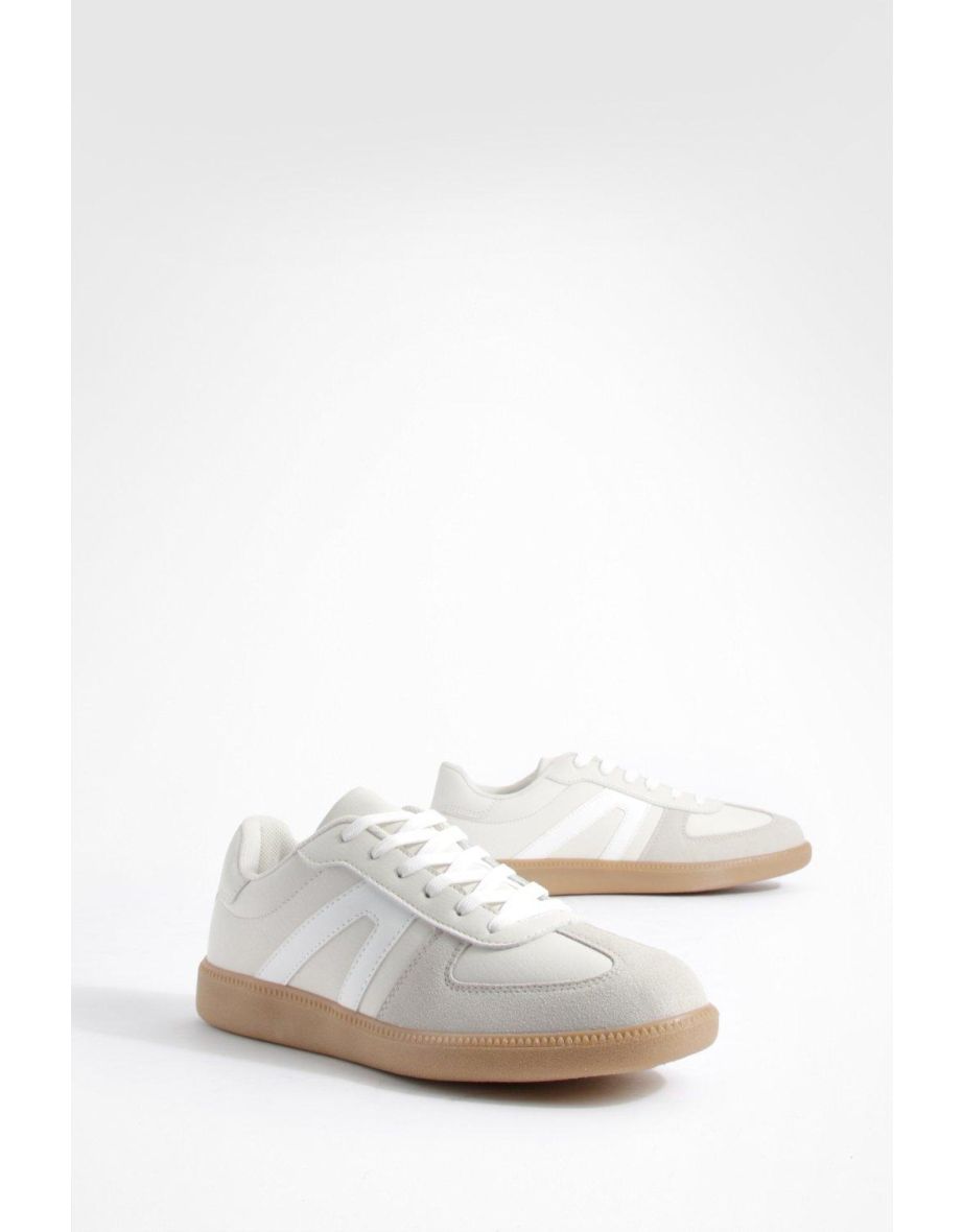 Contrast Panel Gum Sole Trainers - stone
