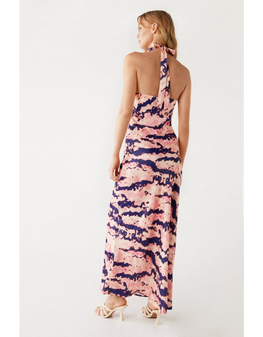 Abstract Tie Dye Halter Cross Neck Slip Dress - 3