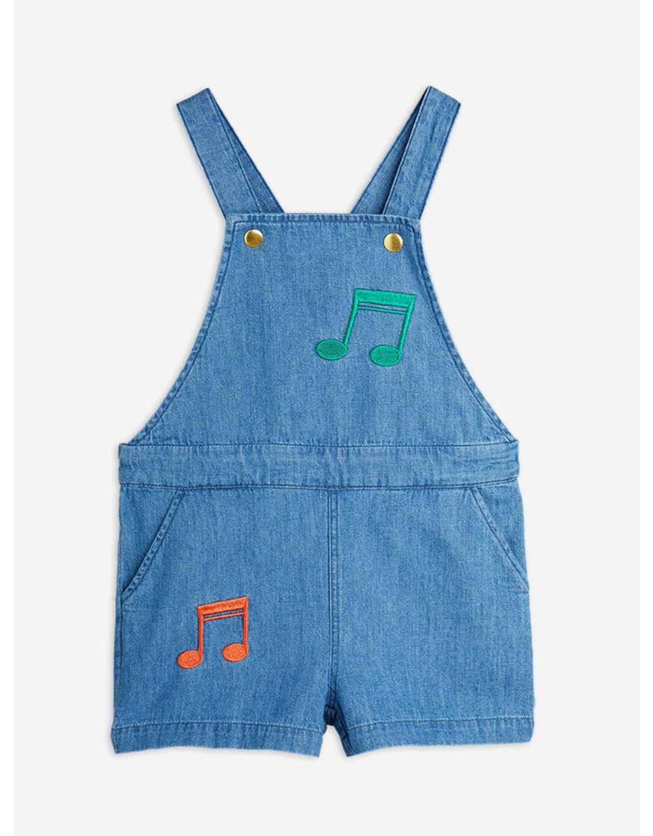Girls Note Embroidered Denim Dungarees In Blue