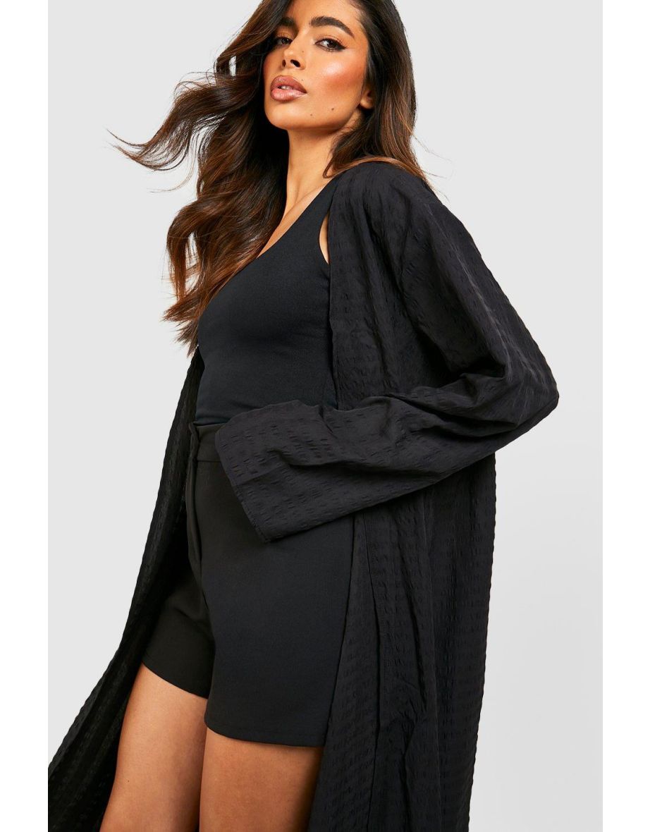Textured Longline Kimono - black - 3