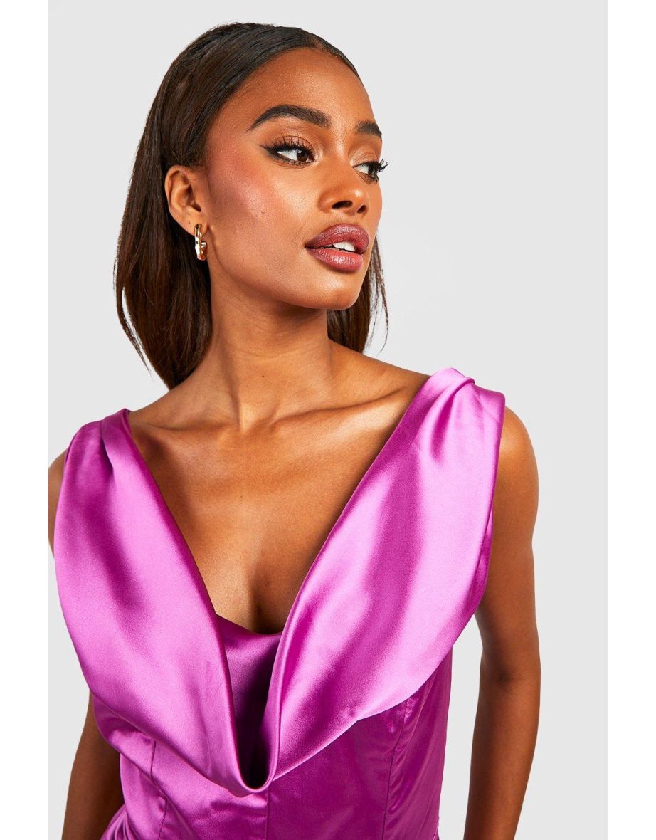 Bridesmaid Satin Cowl Neck Maxi Dress - magenta - 3