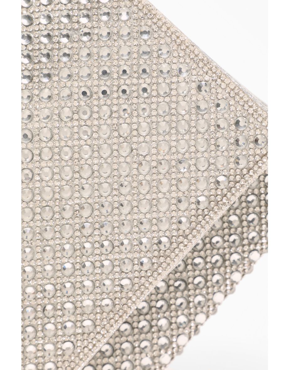 Silver Diamante Embellished Clutch Bag - 4