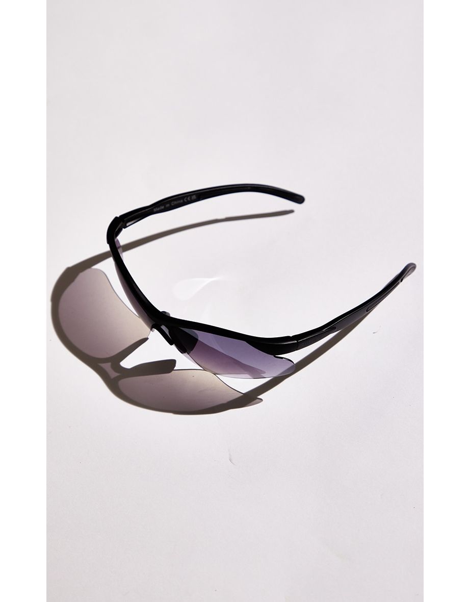 Black Ombre Lens Sporty Visor Sunglasses - 2