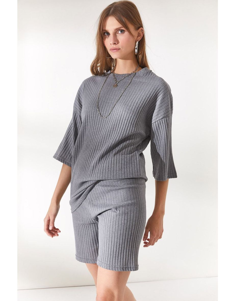 Women's Smoky Bottom Short Leggings Top Loose Blouse Suit