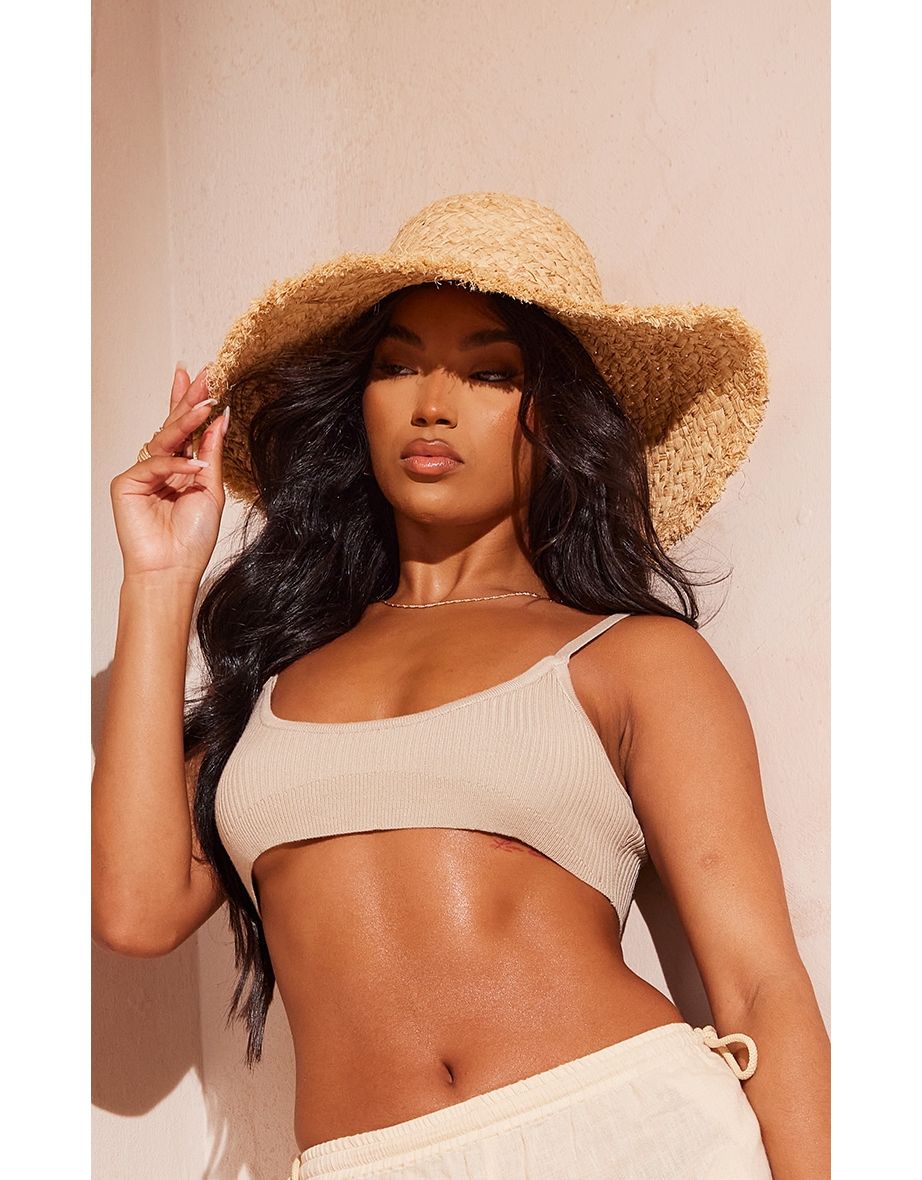 Natural Woven Frayed Edge Straw Hat