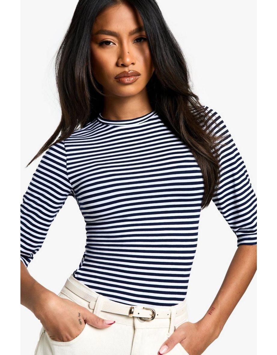 STRIPE 3/4 SLEEVE CREW NECK BODYSUIT - stripe - 3