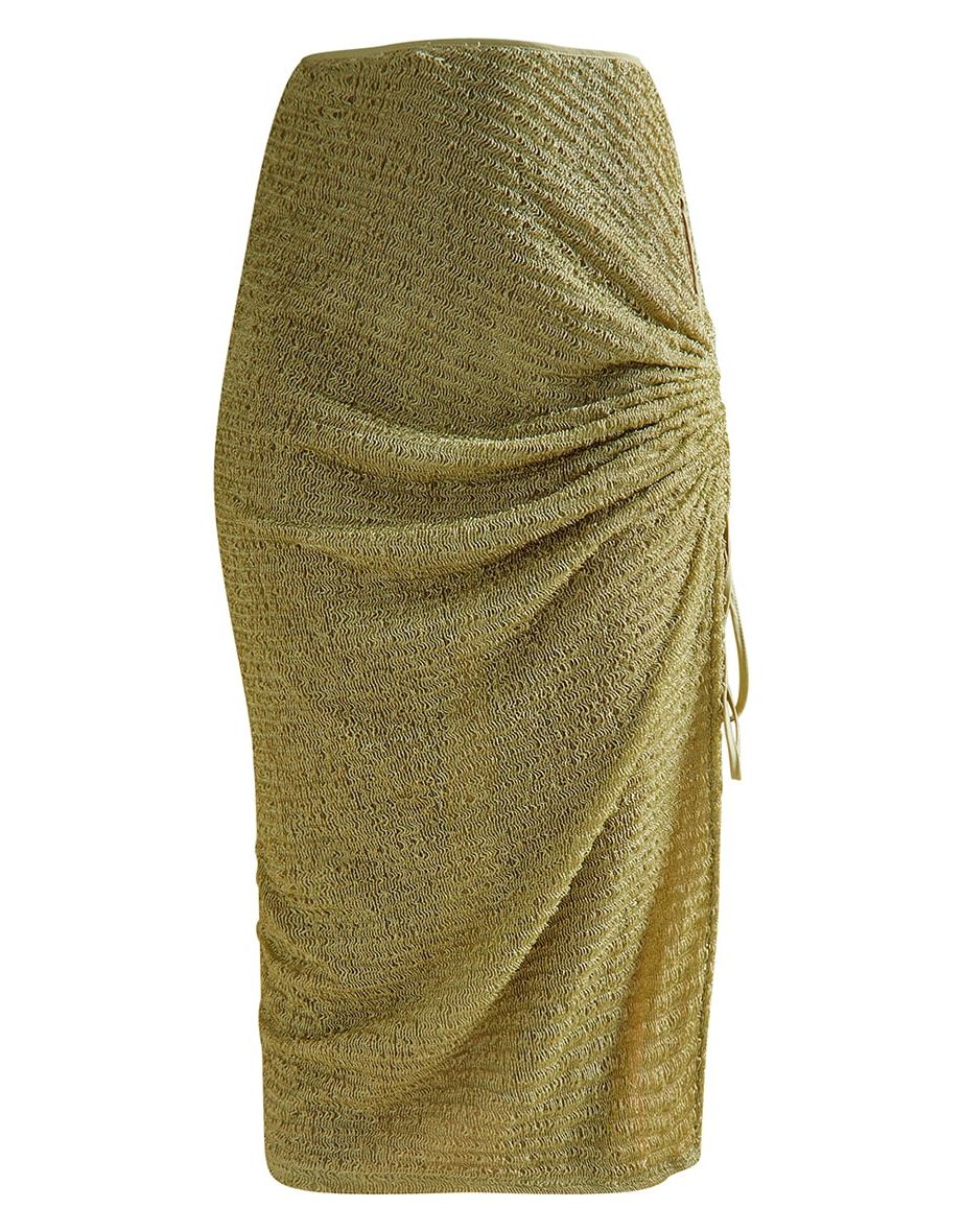 Green Textured Cut Out Ruched Side Beach Skirt - 4