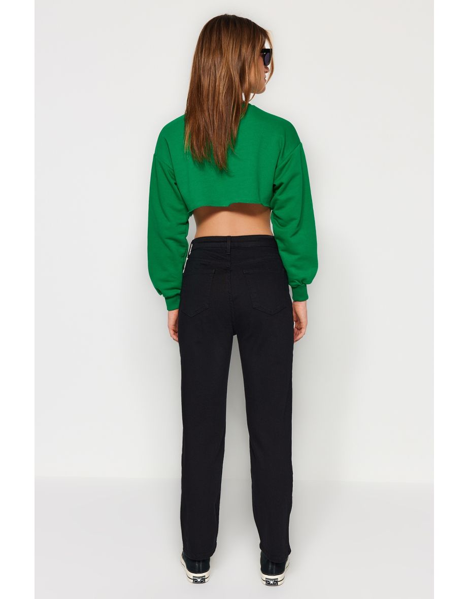 Black Non-Fading Black High Waist Straight Jeans - 5