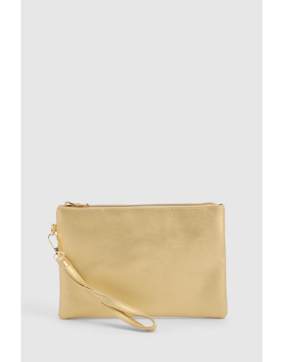 Basic Zip Top Clutch Bag - gold