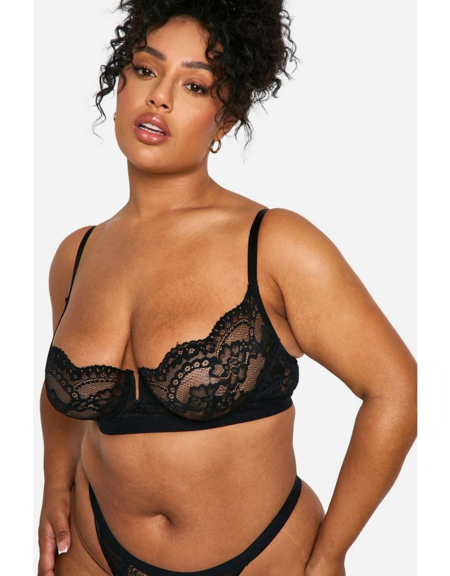 Lace Underwire Balcony Bra - true black - 3