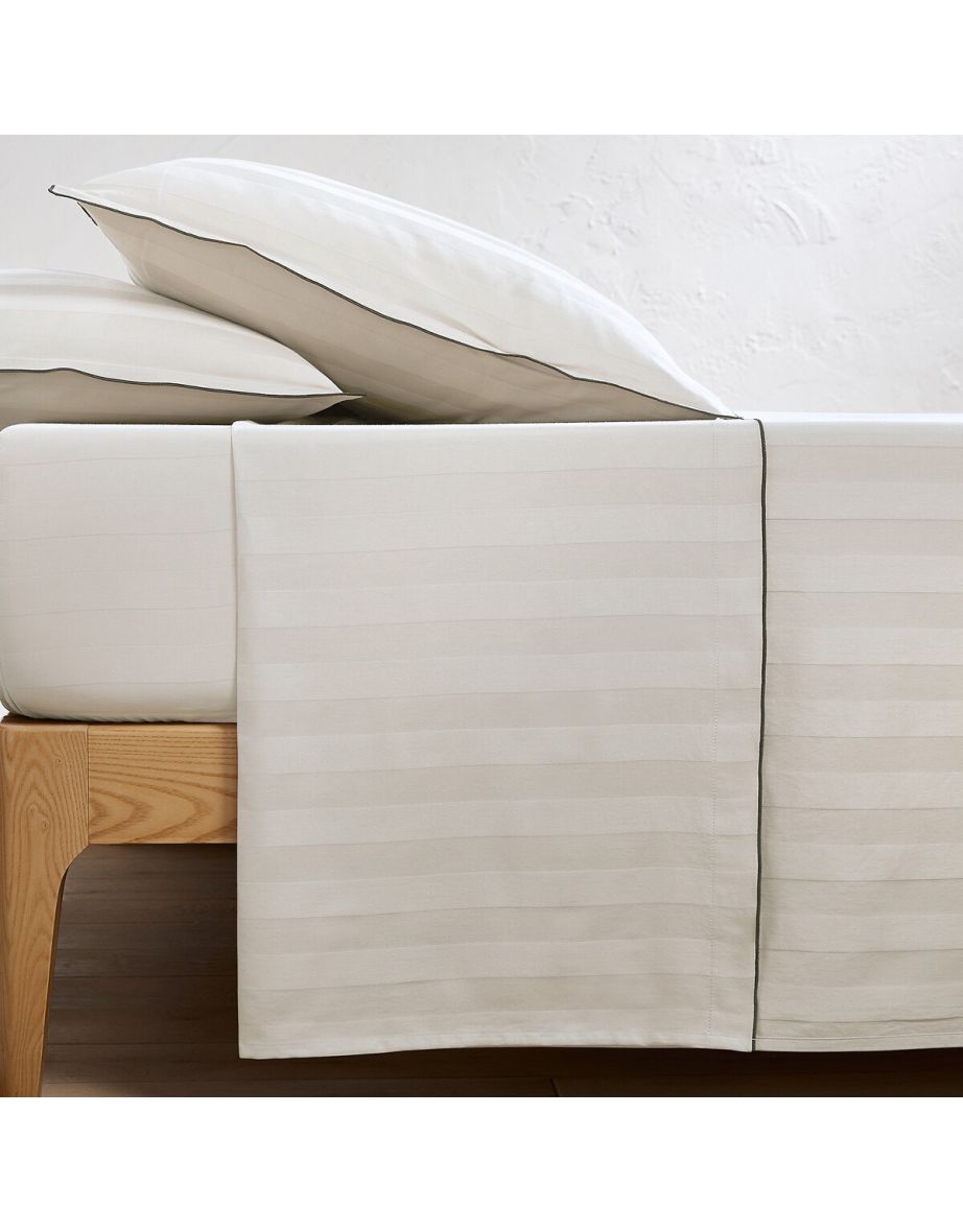 Victor Striped 100% Washed Cotton Satin 300 Thread Count Flat Sheet