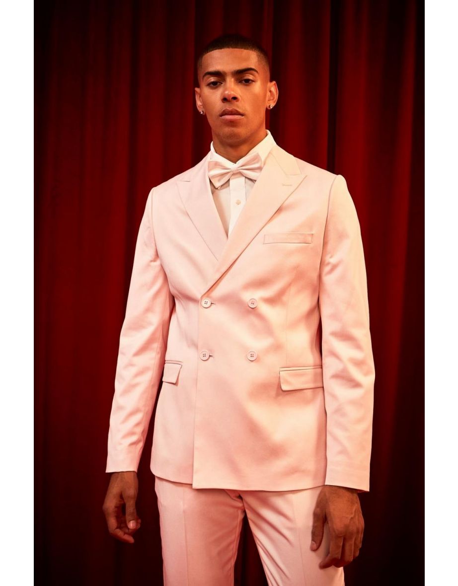 Shop Slim Double Breasted Satin Suit Jacket light pink Online in Oman VogaCloset