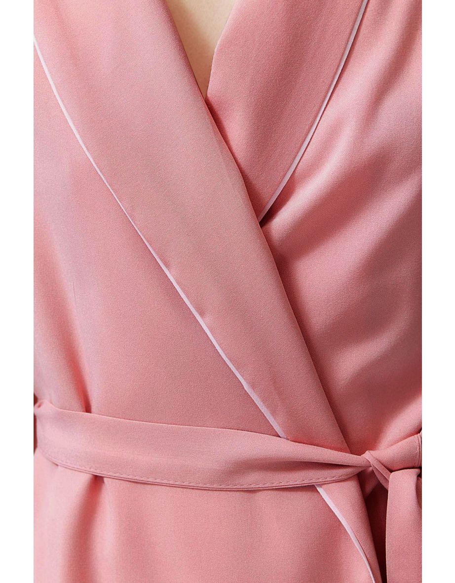 Pale Pink Tie and Piping Detailed Shirt-Shorts Woven Pajamas Set - 5