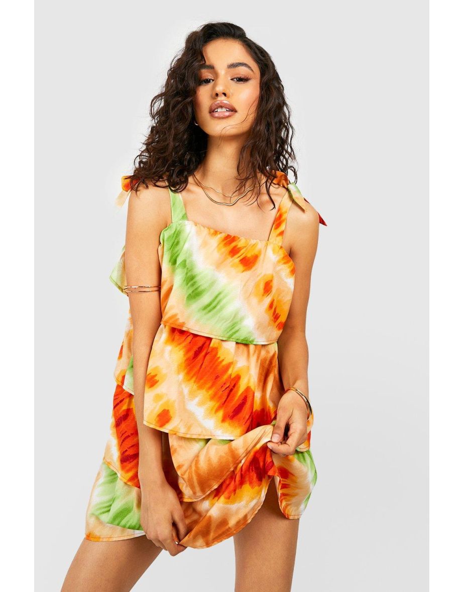 Tie Dye Strappy Tiered Mini Dress - multi - 3