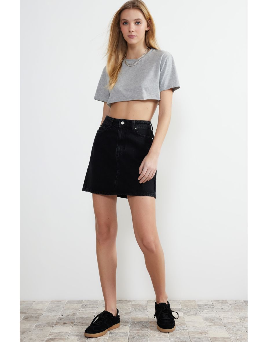 Black denim a line hotsell mini skirt