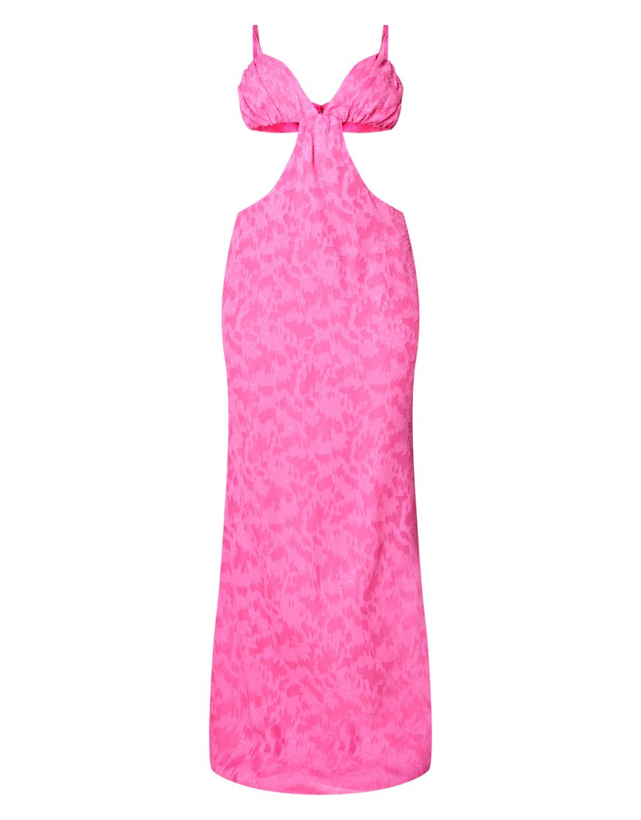 Hot Pink Jacquard Cut Out Maxi Dress - 4