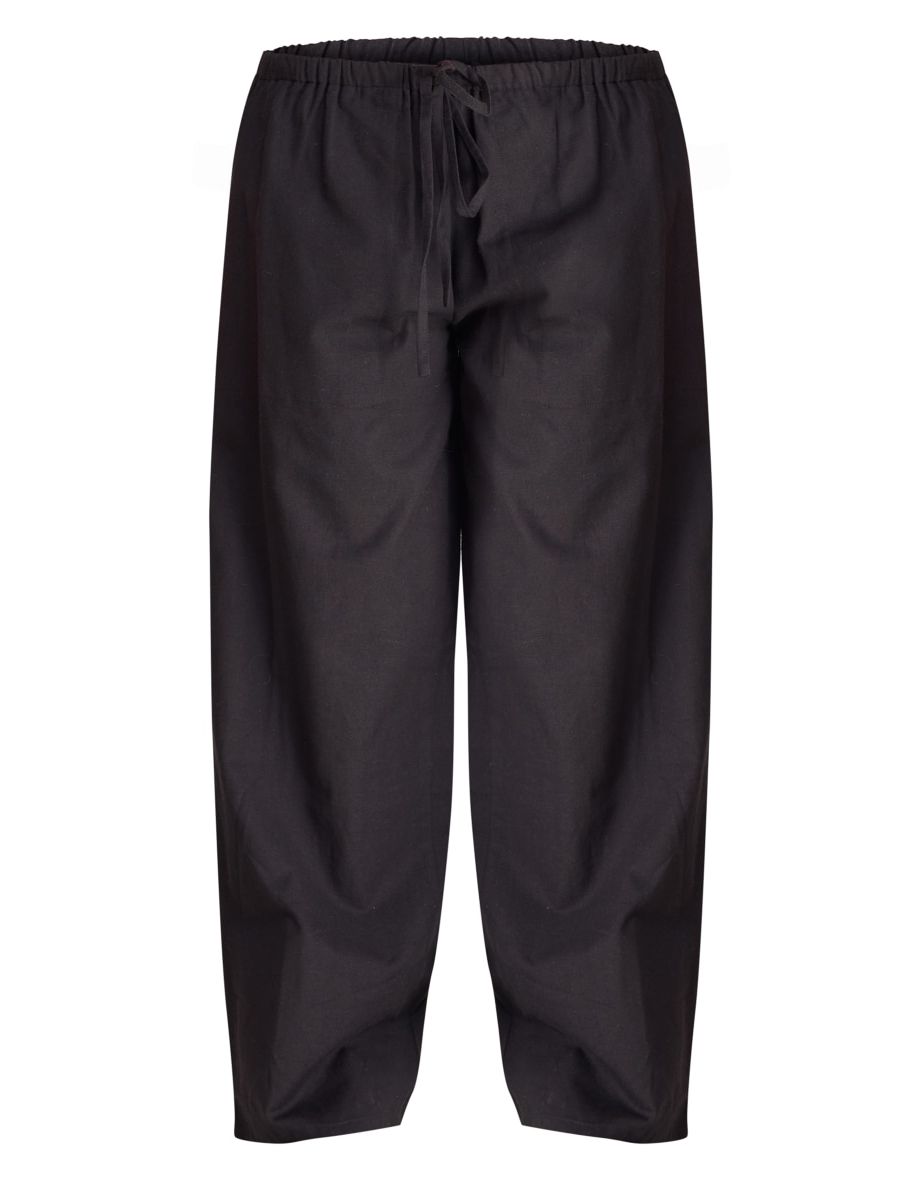 Black Linen Drawstring Waist Trousers - 4