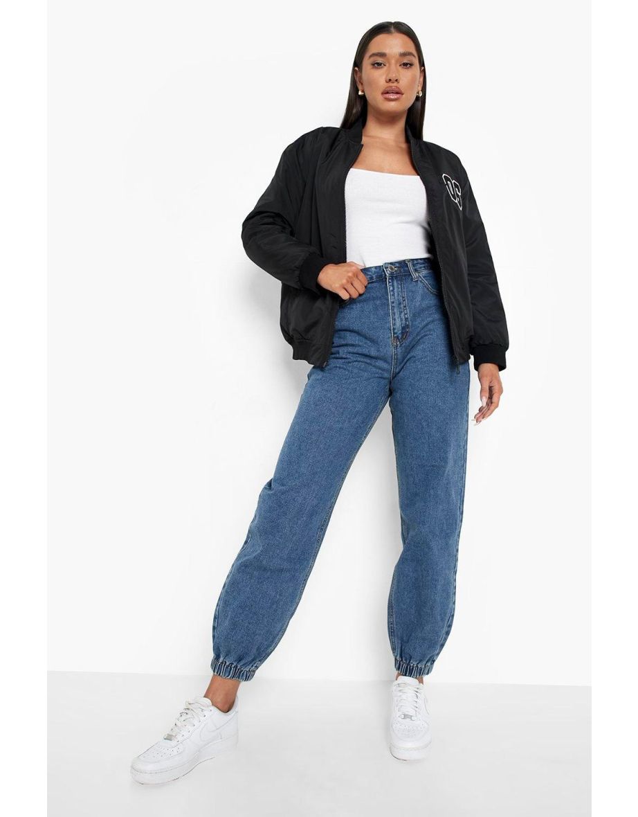 Basics High Waisted Denim Boyfriend Jogger - mid blue
