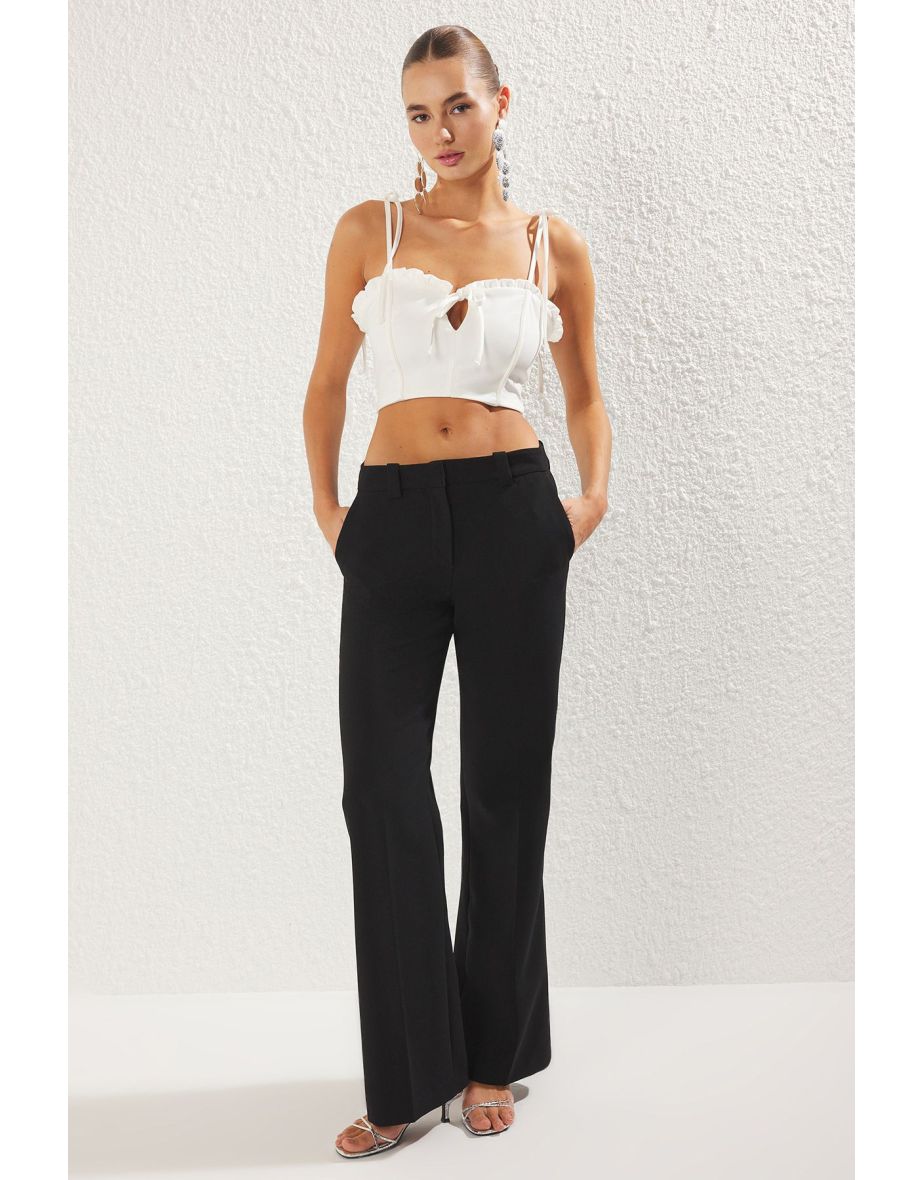Ecru Binding Detail Ruffled Crop Woven Bustier