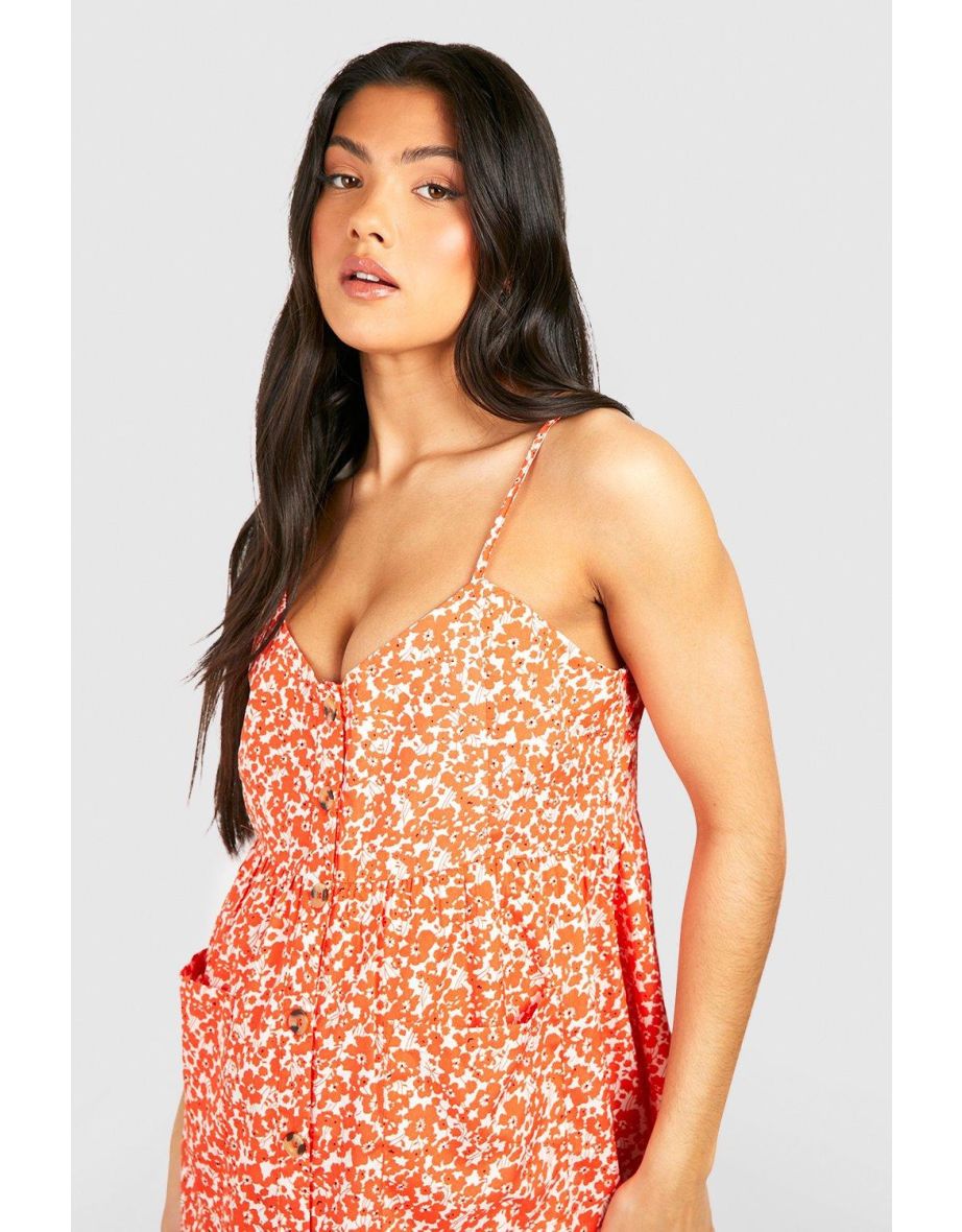 Maternity Floral Button Pocket Smock Dress - coral - 3