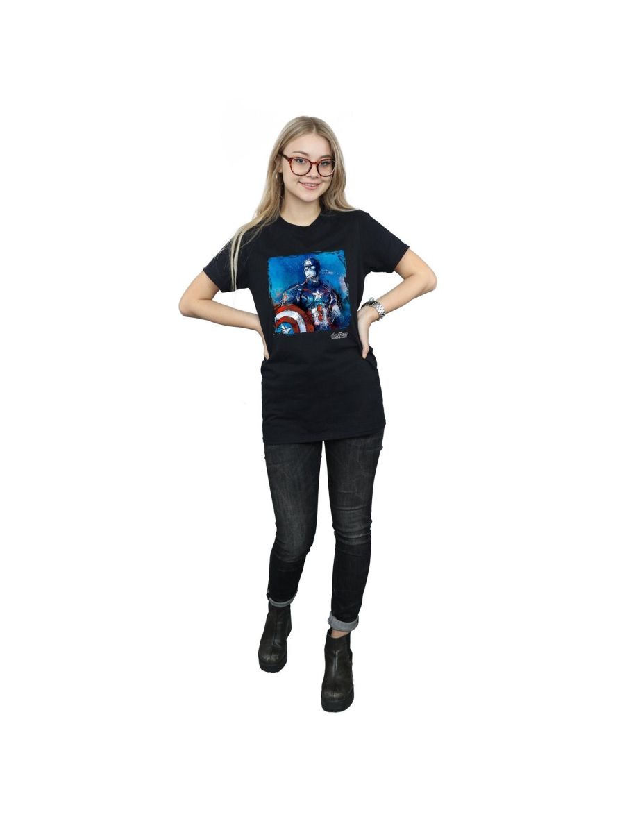 Marvel Womens/Ladies Captain America Art Cotton Boyfriend T-Shirt - Black
