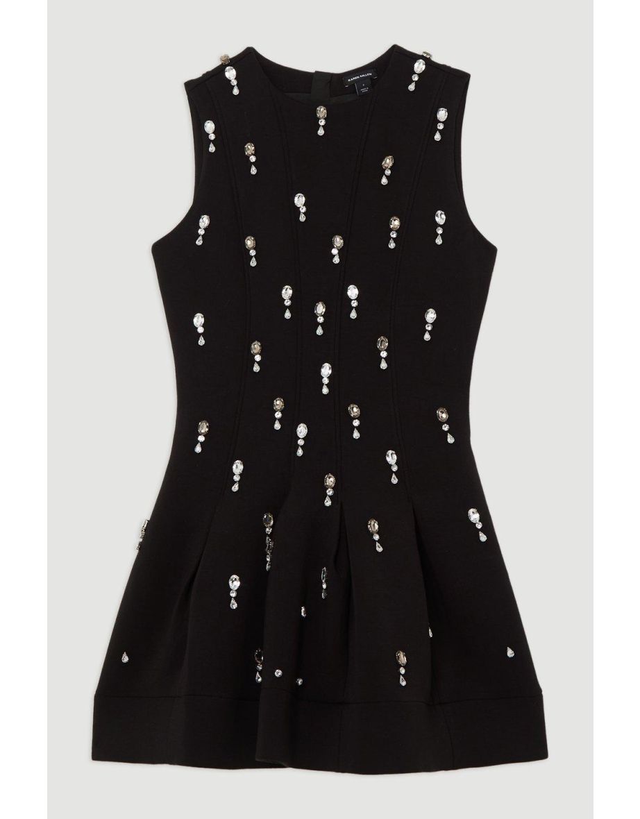 Crystal Embellished Premium Scuba Jersey Mini Dress - 3