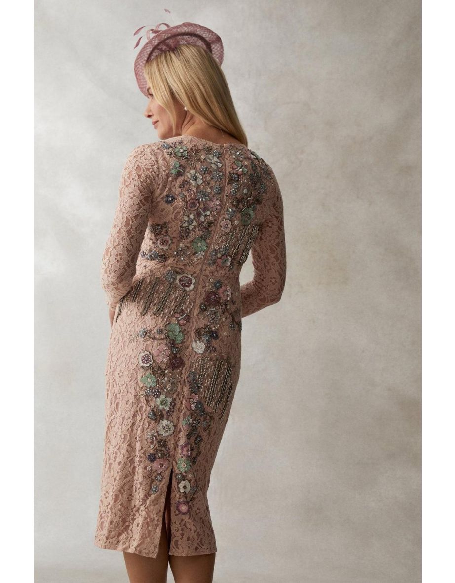 Lace Pencil Dress With Hand Embellishment - 3